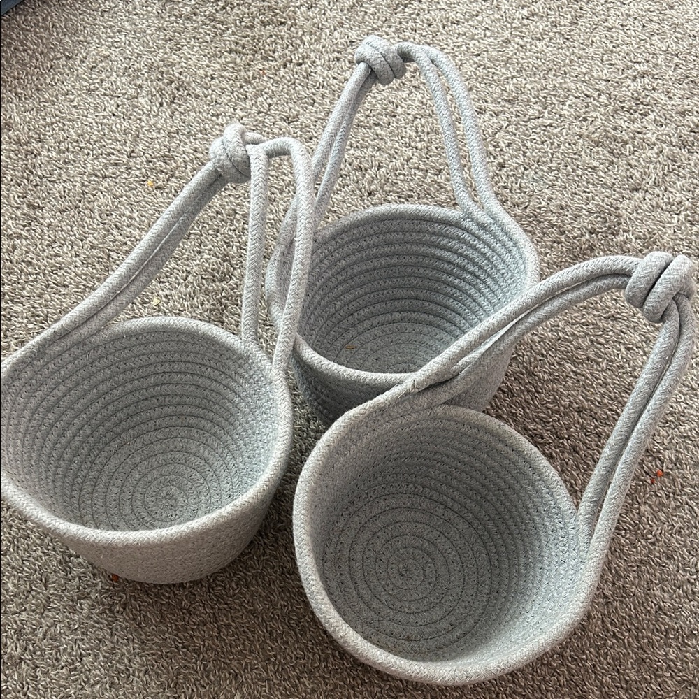 Set of Three Gray Rope Baskets